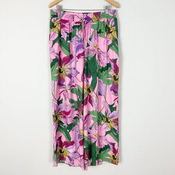 Express 2 Piece Matching Set Pink Floral Shirt & Pants Tropical Size Large Women - Picture 5 of 7